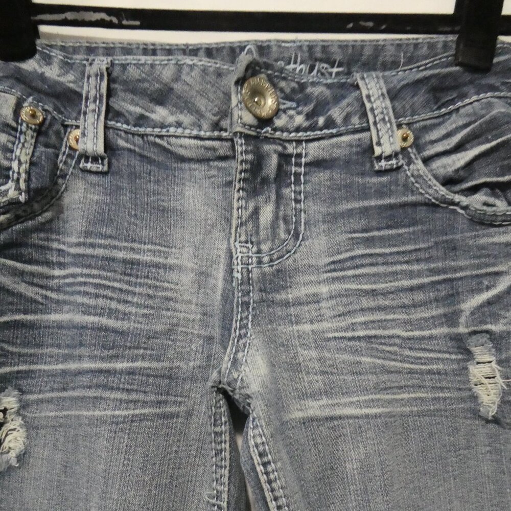 AMETHYST | 14 inch waist measured | Distressed Faded Blue Flare Jeans - Picture 4 of 16